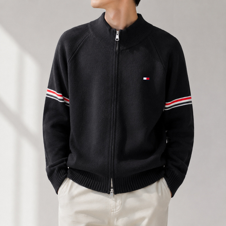Tommy La Meng Stand Collar Knit Cardigan for Men, Spring and Autumn 2026 New Casual Versatile Middle-Aged Autumn Sweater Tommy La Meng Stand Collar Knit Cardigan for Men, Spring and Autumn 2026 New Casual Versatile Middle-Aged Autumn Sweater