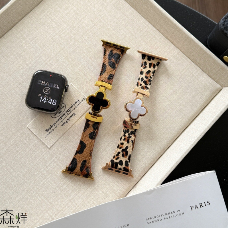 Suitable for Apple 91011 Generation Watch Wristband 18Mm20Mm 22mm Four-Leaf Clover Magnetic Buckle Leopard Print Cowhide Strap Suitable for Apple 91011 Generation Watch Wristband 18Mm20Mm 22mm Four-Leaf Clover Magnetic Buckle Leopard Print Cowhide Strap