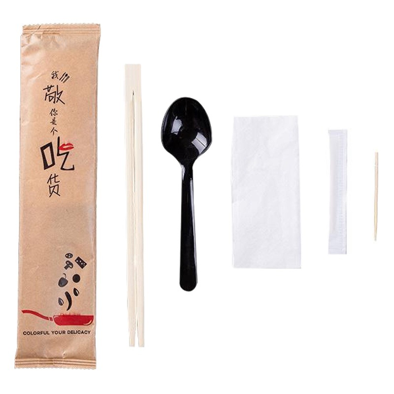 Disposable Chopstick Card Set, Take-Out Packaging, Biodegradable Spoon and Cutlery Pack, Four-In-One, Environmentally Friendly and Biodegradable