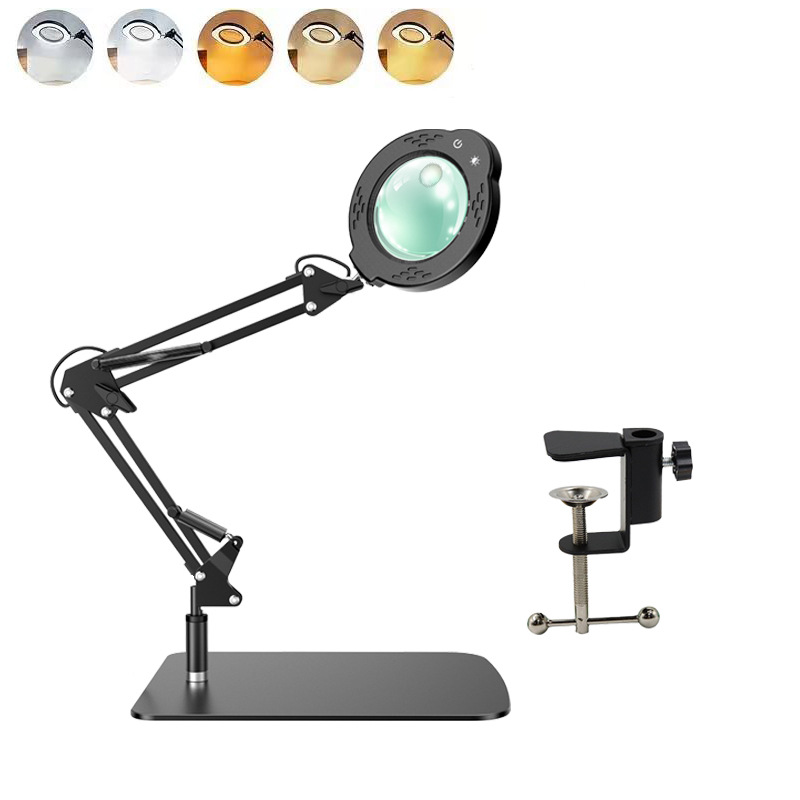 Lámparas de escritorio LED de 5 colores, lupa de temperatura, dos en uno, reparación y soldadura de uñas, protección de ojos USB.