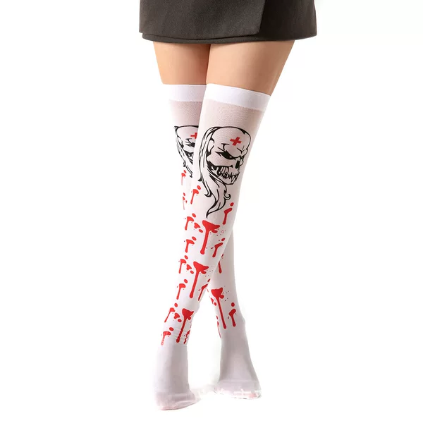 Halloween Socks, Skeleton Socks, Cos Nurse, Bone Stockings, Cosplay Blood Socks, Decorative Long Lolita Socks