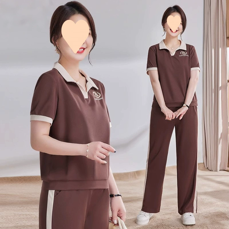 Летний повседневный летний спортивный костюм для мамы среднего возраста, новый женский костюм из двух предметов с короткими рукавами для среднего и пожилого возраста
