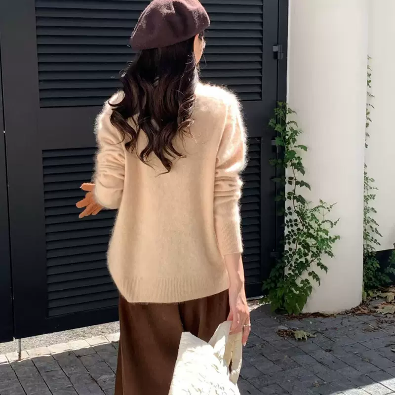 早秋新款云雾感拉毛羊毛羊绒衫女氛围感拉绒长袖半高领针织衫毛衣