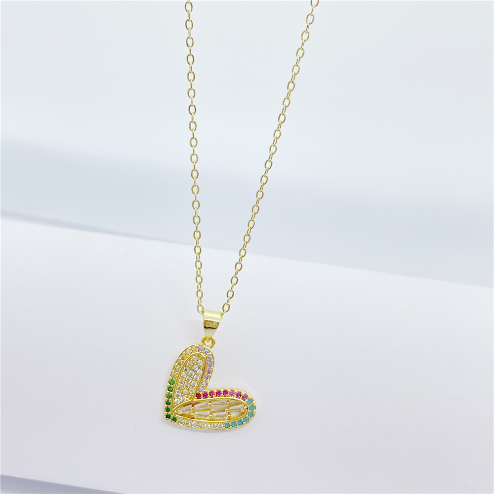 Retro Cross Heart Shape Butterfly Stainless Steel Copper Inlay Zircon Pendant Necklace 1 Piece