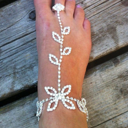 European and American popular accessories, personalized leaf-shaped water diamond bangle ankle chain, summer beach ankle accessories, cross-border accessories Anklet
