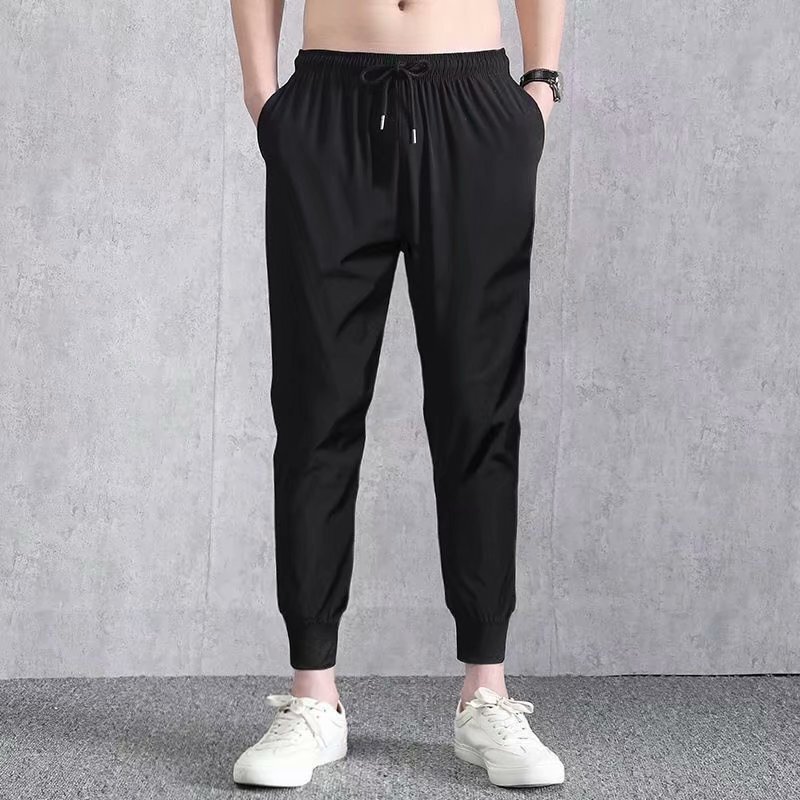 Stretch Black Pants Straight Leg Pants Men's Summer Thin Large Size Casual 9 Points Loose Sports Blank Pants