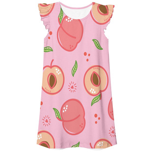 Cross-Border European and American Summer Casual All-Over Printed Peach Sweet and Delicious 3D Digital Printing Girls' Flying Sleeve Nightgown