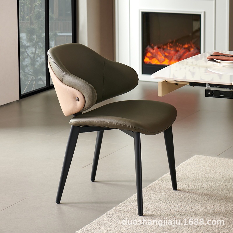 Cross-Border Leather Modern Minimalist Mid-Century Style Light Luxury High-End Dining Table and Chairs with Backrest for Home Use Cross-Border Leather Modern Minimalist Mid-Century Style Light Luxury High-End Dining Table and Chairs with Backrest for Home Use