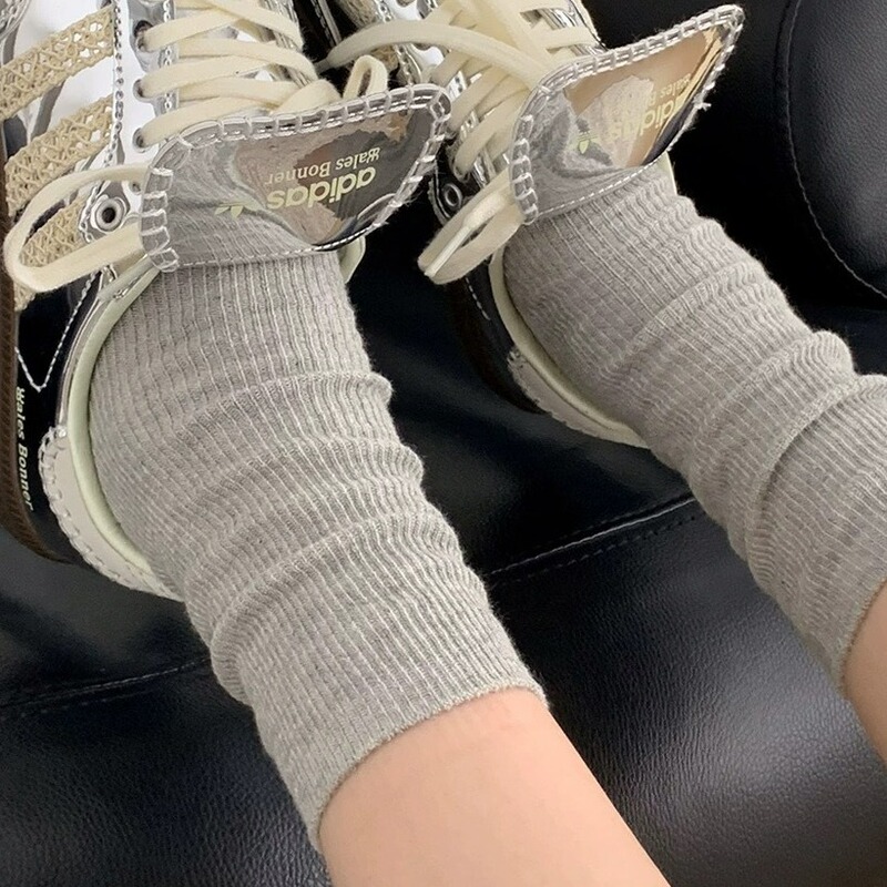 Easiest for Match Gray Series ~ Thin White Pile Socks for Women Cotton Spring and Summer New Basic Korean Style Pure Color Mid-Calf Socks