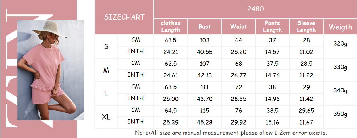 2023 Spring/Summer New Solid Round Neck Ruffled Short Sleeve Shorts Casual Set_voghion.com