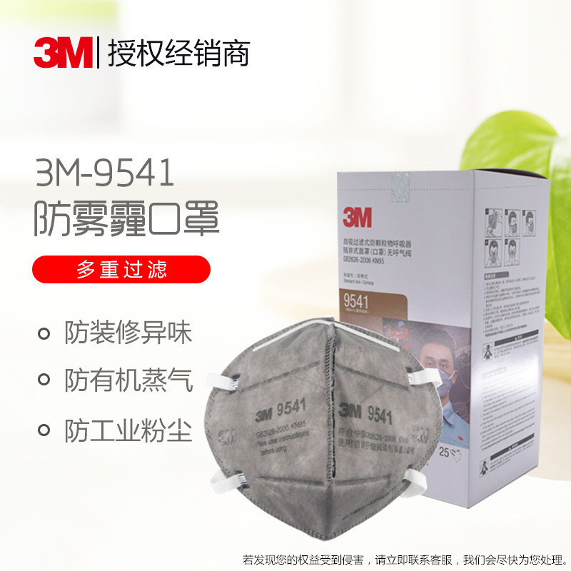3M耳挂式口罩9541活性碳防甲醛装修防尘异味透气KN95防雾霾颗粒物