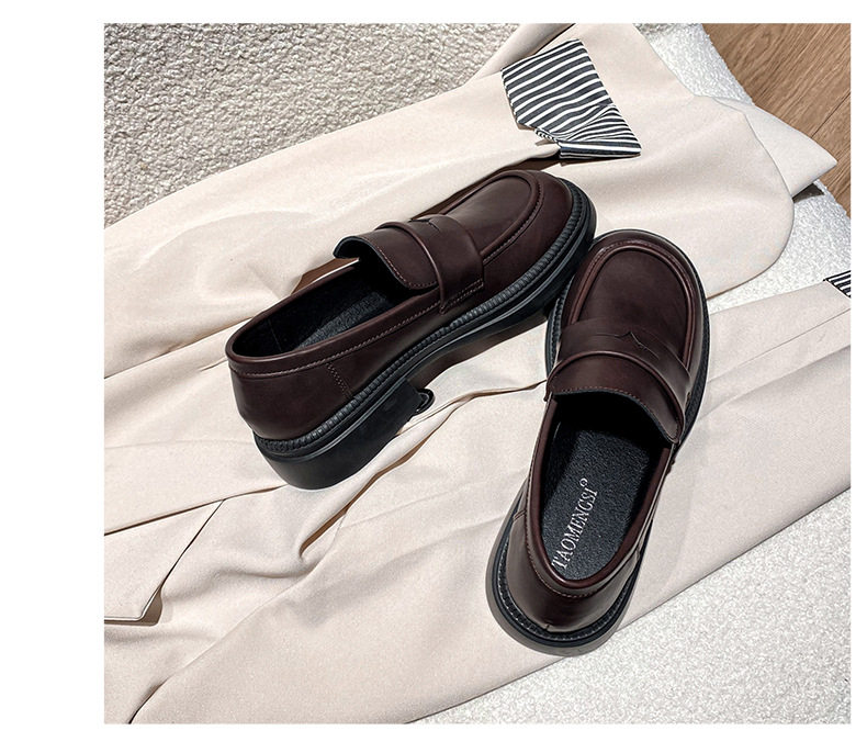 Giày lười nữ đế dày kiểu Anh cổ thấp mũi tròn gót thô 3-5 cm — Màu nâu, Màu đen chi tiết 27
