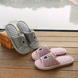 Children's new parent-child pure cotton cute dog thickened three-layer cloth bottom anti-noise indoor simple home floor slippers