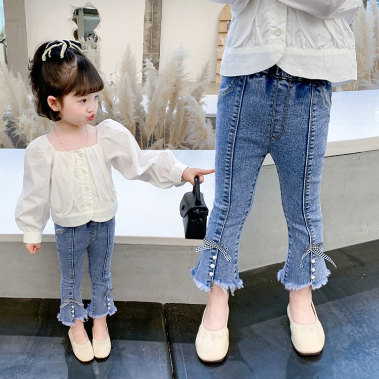 Girls' Pants Korean Jeans Women's Micro Denim Pants Fashion Split Stretch Girls' Spring and Autumn Jeans