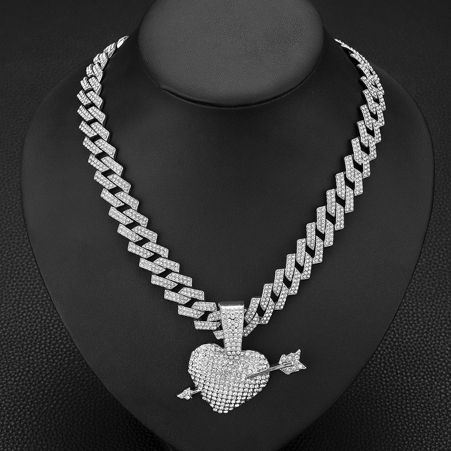 27g Weight Alloy Pendant Material Rhinestones Inlay Material Pendant Necklace, Necklace Pendant Classification Alloy Chain Material Cuban Link Chain Curb Chain Chain Type 1 Piece Quantity Daily Occasion Alloy Material Heart Shape, Arrow Pattern All Seasons Season Unisex Gender Inlay Design Exaggerated Style Exaggerated Heart Shape Arrow Alloy Inlay Rhinestones Unisex Pendant Necklace Necklace Pendant Men Pendant Necklaces 10