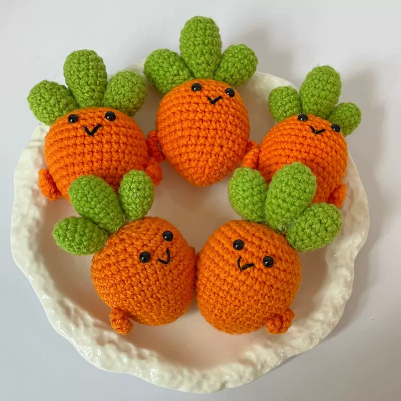 热销手工毛线编织胡萝卜玩偶摆件钥匙扣钩织蔬菜成品挂件批发送礼