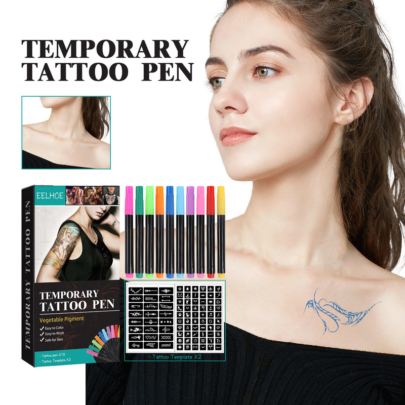 Cross-Border Temporary Tattoo Pen Set for Arm and Body Multi-Color Painting DIY Makeup Graffiti Decorative Tattoo
