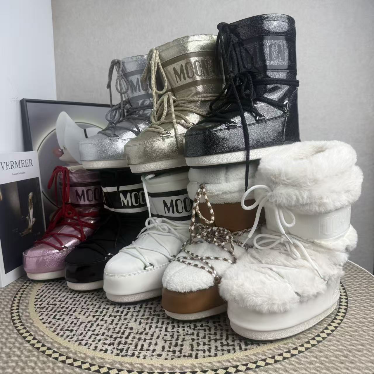 Moon Boots 2025 Winter New Long Ski Boots Warm High-Heeled Anti-Slip Snow Boots