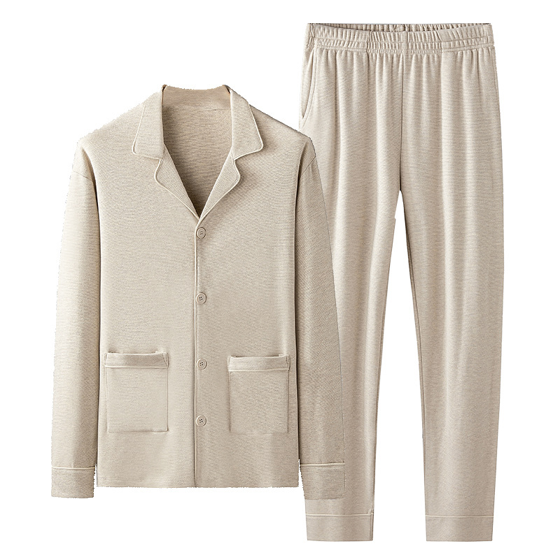 Meijabei rejilla jacquard Otoño e Invierno de los hombres al aire libre desgaste del hogar cardigan pijama traje forrado de lana engrosada en stock pelo rápido