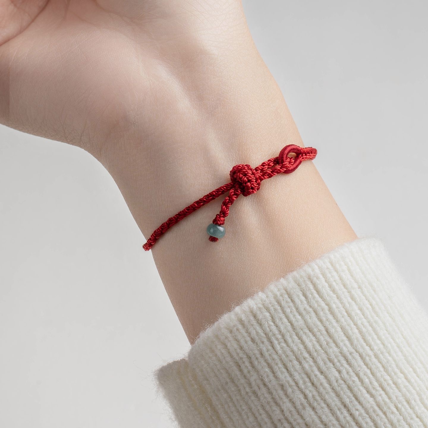 Hand-Woven Fine Eight-Strand Simple Good Luck Red Rope Adjustable Jade Transfer Beads Couple Bracelet