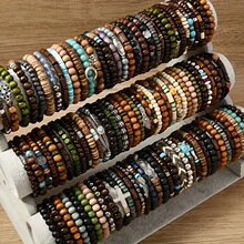I 28396 Turquoise Flower Wood Bead Bracelet ��ʯľ������