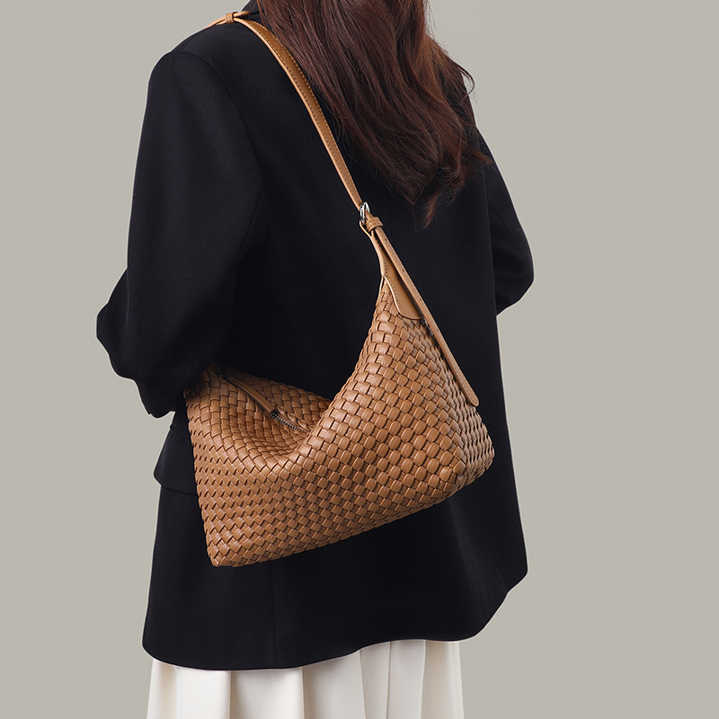 Túi tote nữ cỡ lớn đeo chéo kiểu vintage handmade dệt — màu nâu, màu trắng ngà, màu tím hoa cà