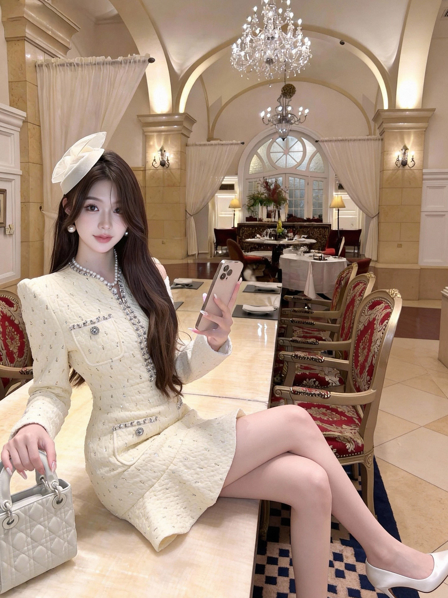 Đầm đuôi cá ôm body nữ đính kim cương phong cách thiên kim — màu mơ