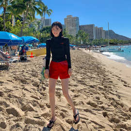 游泳衣女四件套保守分体长袖短裤2026新款温泉泳装学生冲浪潜水服