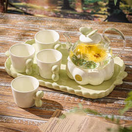 高颜值玻璃花茶壶套装花草水果茶具蜡烛加热下午茶茶壶花茶杯耐热