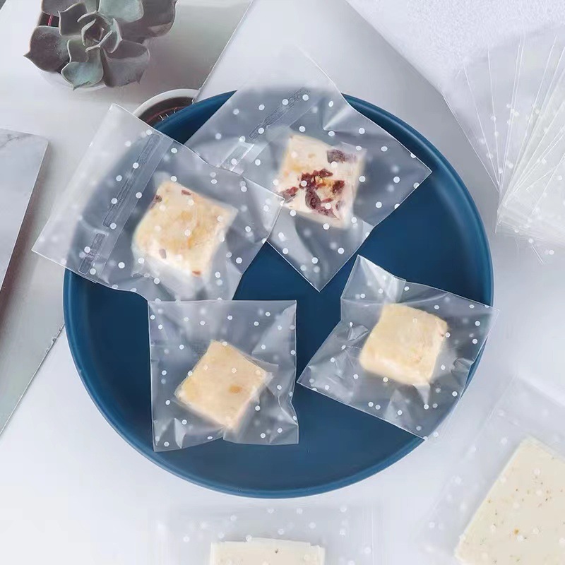 烘焙曲奇饼干袋白色波点磨砂自粘食品点心打包袋圆点独立小袋子