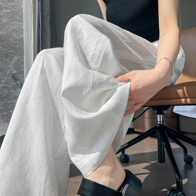 Linen Wide-Leg Pants for Women 2026 Summer Lyocell Tencel Simple Cotton-Linen Casual Drape Straight-Leg Floor-Length Pants