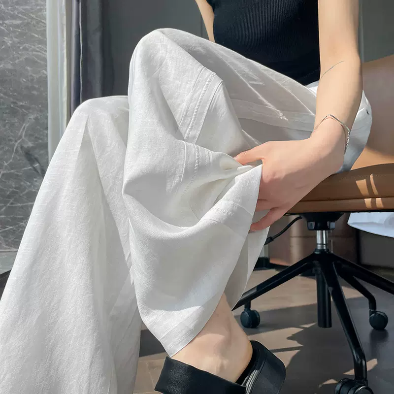 亚麻阔腿裤女装2026夏季莱赛尔天丝简约棉麻休闲垂感直筒拖地裤子