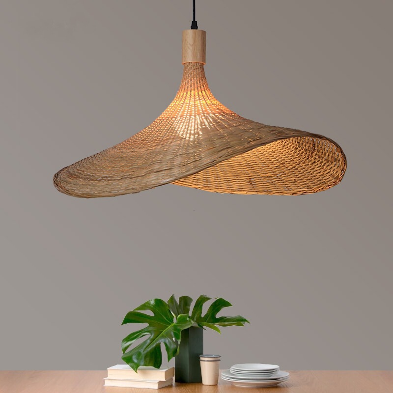 Cross-border Bamboo Chandelier New Chinese Style Tea Room Rattan Art Southeast Asian Japanese Style Lamps Straw Hat Lamp Stair Bamboo Lamp