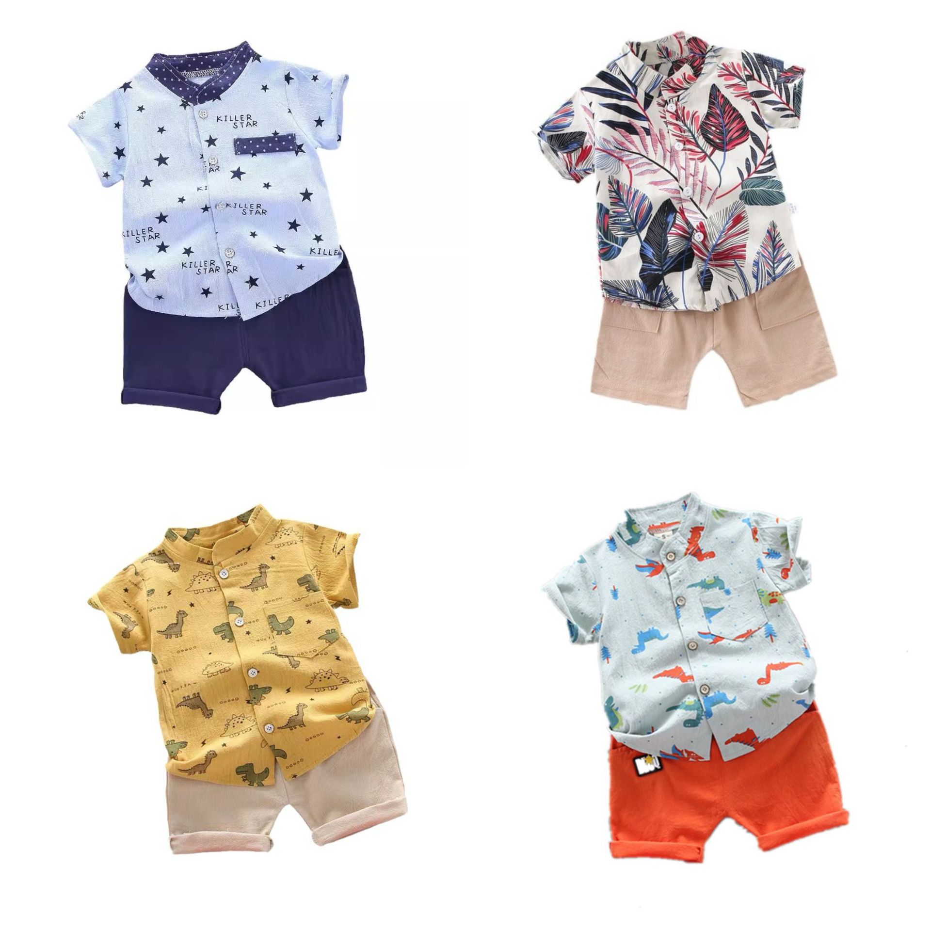 Cross-Border Summer K-Style 1-4 Years Old Infant and Toddler Suit Cotton Cartoon Thin Two-Piece Set Source Manufacturer Wholesale Trend