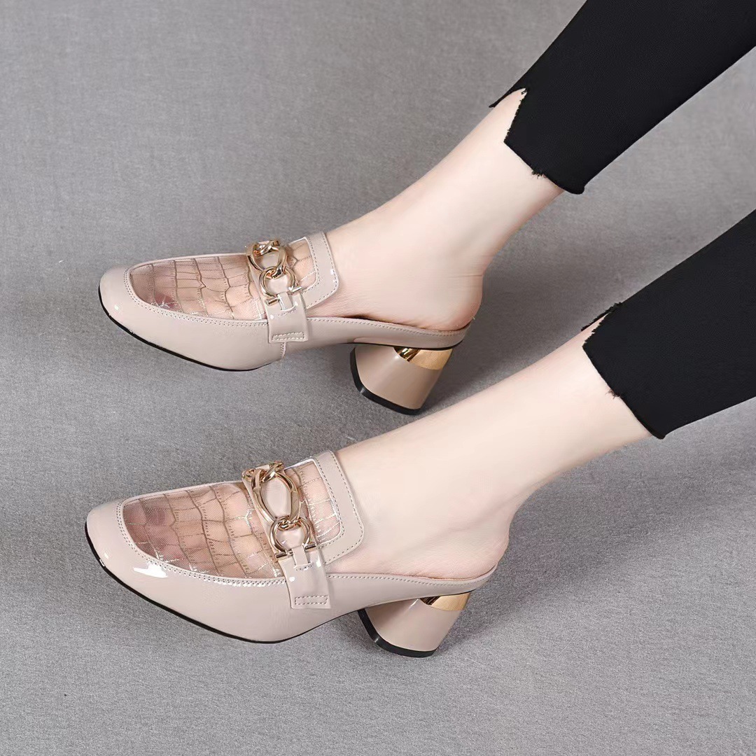 Dép sandal nữ mùa hè da thật lưới khoét lỗ đế bệt phong cách loafer — Màu Mơ-5 cm chi tiết 8