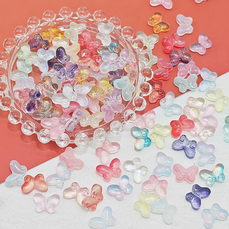 仿捷克透明琉璃渐变小蝴蝶吊坠耳环材料diy手工串珠配件古风材料