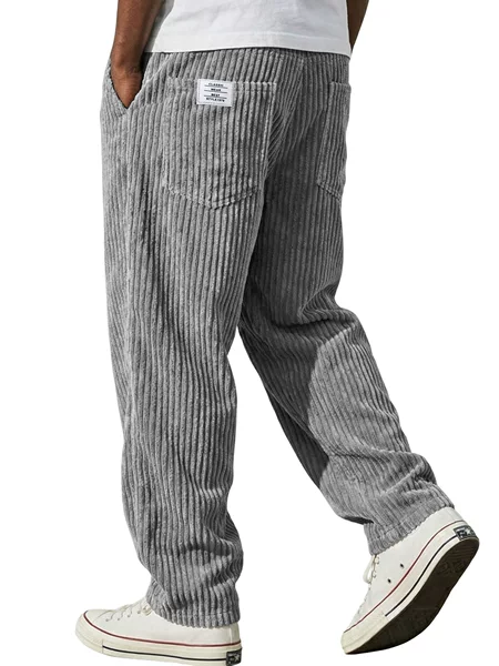 Double-Pocket 2026 European and American New Style Men's American-Style Embroidered White Label Loose Straight Casual Pants with Vertical Stripes