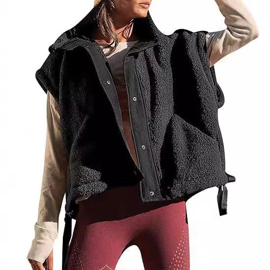 Europa y América del otoño y el invierno de las nuevas mujeres de lana-como chaleco sin mangas casual chaleco chaqueta de gran tamaño Chaleco con bolsillo image 6