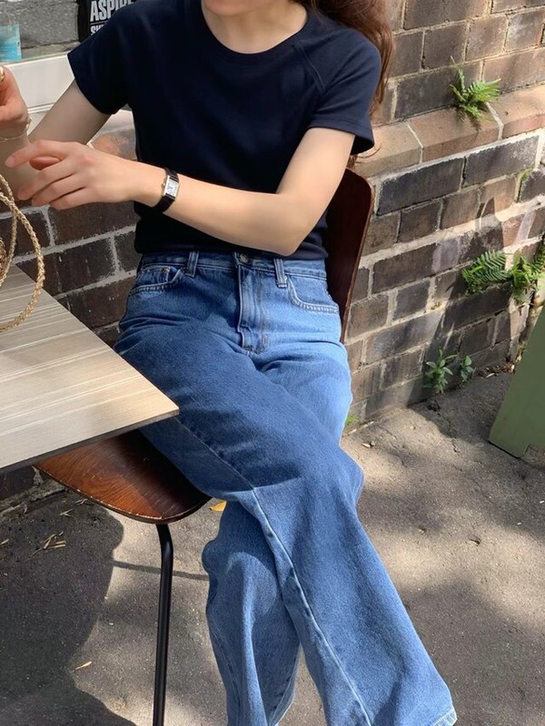 今/オンス ラグランスリーブ ラウンドネック 半袖 無地 Tシャツ 大きめ ストレッチ スリムフィット トップス 韓国風|undefined