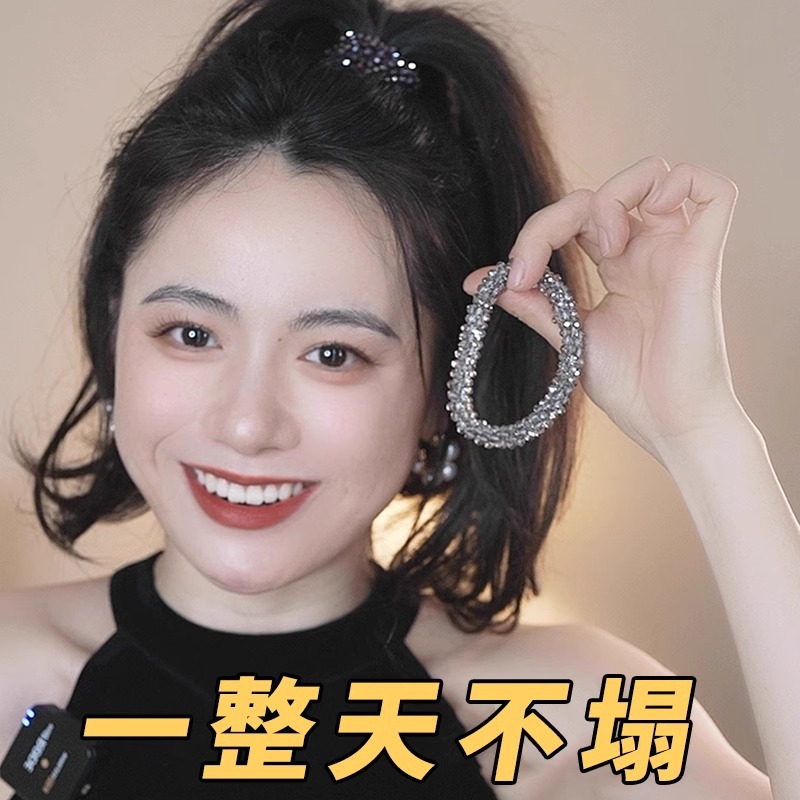 Crystal exquisito con cuentas anillo de cabello de mujer banda de goma de cabello brazalete de cabello de doble uso joyería de cabello de diamante joyería de cabello de cabello