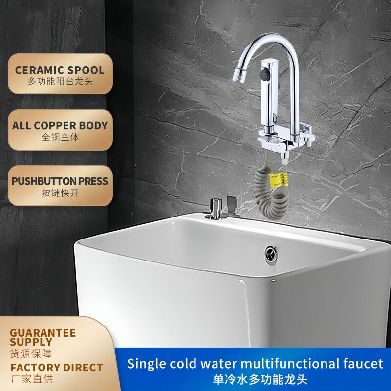 Cross-Border All-Copper Kitchen Single Cold Water Faucet In-Wall Sink Mop Pool Balcony Laundry Pool Two-In-One with Spray Gun