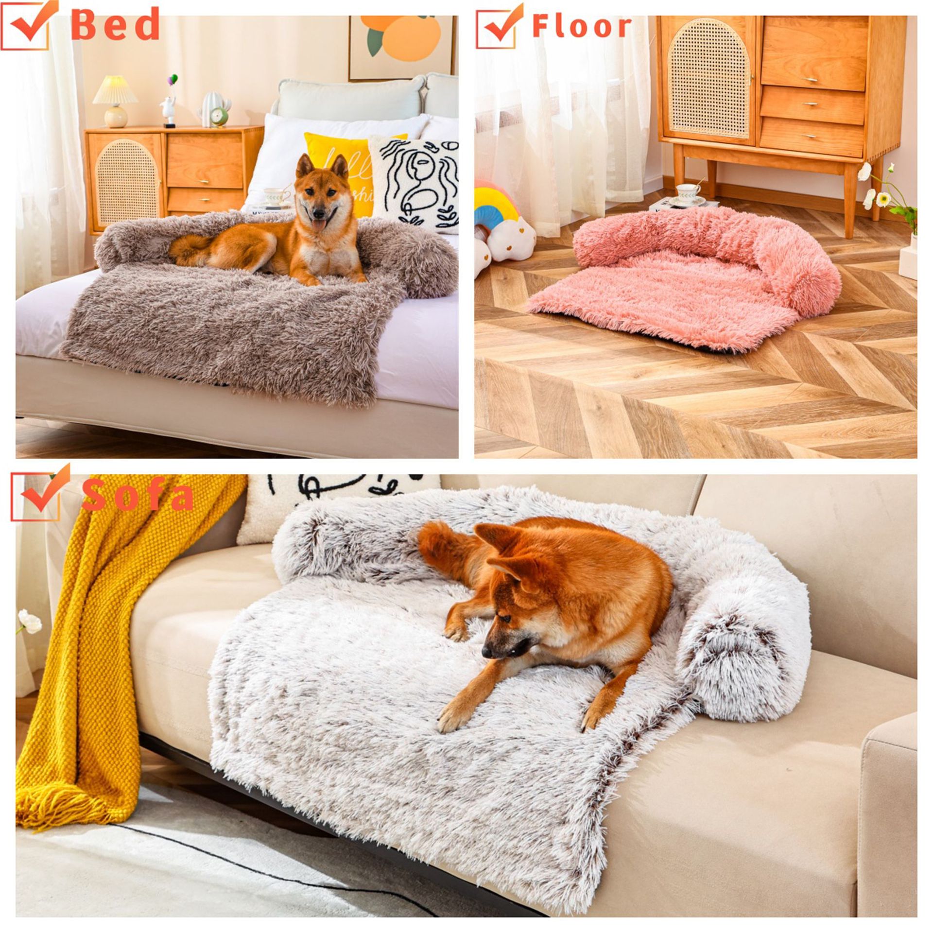 Nido para mascotas de felpa de otoño e invierno, cama para mascotas para perros extraíble y lavable, cómodo para dormir en invierno, fondo de color sólido, antideslizante