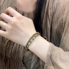 天然绿檀水晶玉石玛瑙双圈手串和田玉女士手乱文玩中式佛珠手链女