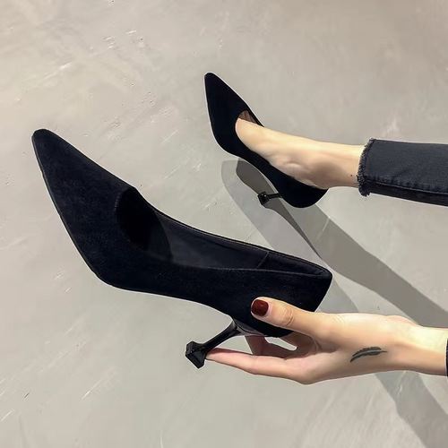 High Heel Women's Spring and Autumn Style Pointed Toe Slim Heel Black Professional Work Shoes for University Students and Etiquette Single Shoes