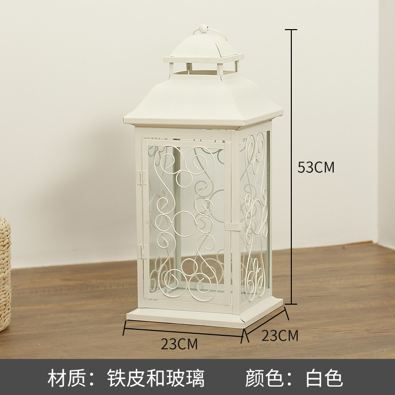Blanco boda candelabro linterna boda carretera plomo accesorios atmósfera lámpara Marruecos viento lámpara decoración a prueba de viento vela pantalla