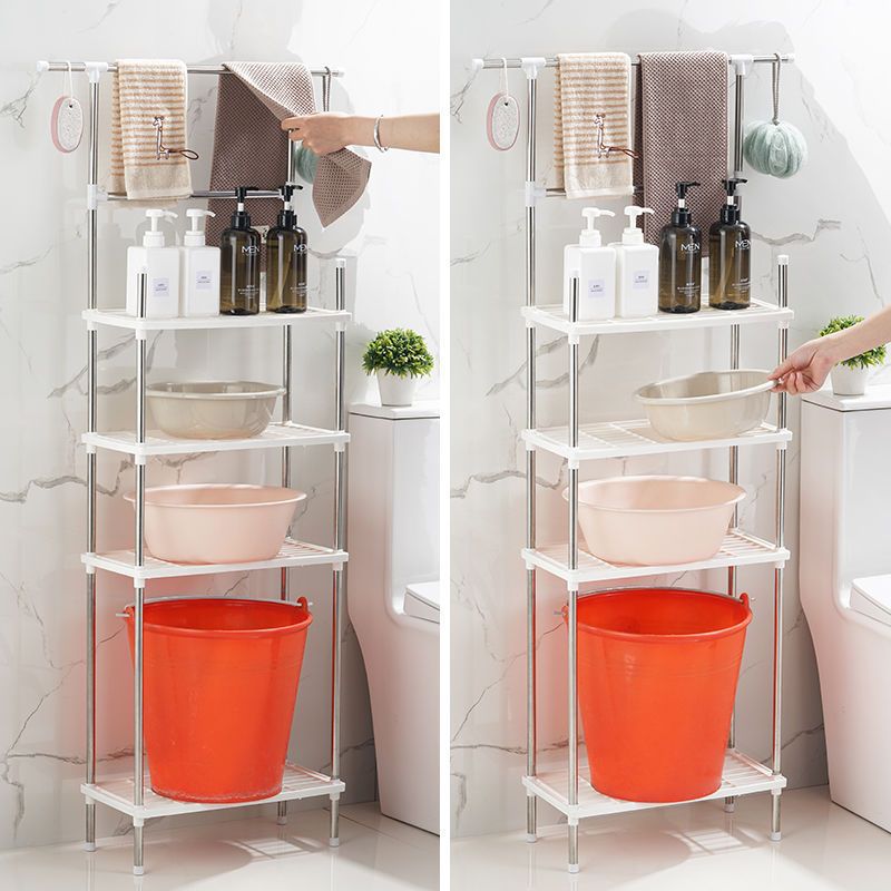 不锈钢收纳架脸盆架浴室卫生间置物架落地洗手间厕所洗漱台塑料架|ru