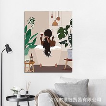 热带夏威夷风景休闲假日人物绿色植物版画泳池手绘客厅卧室装饰画