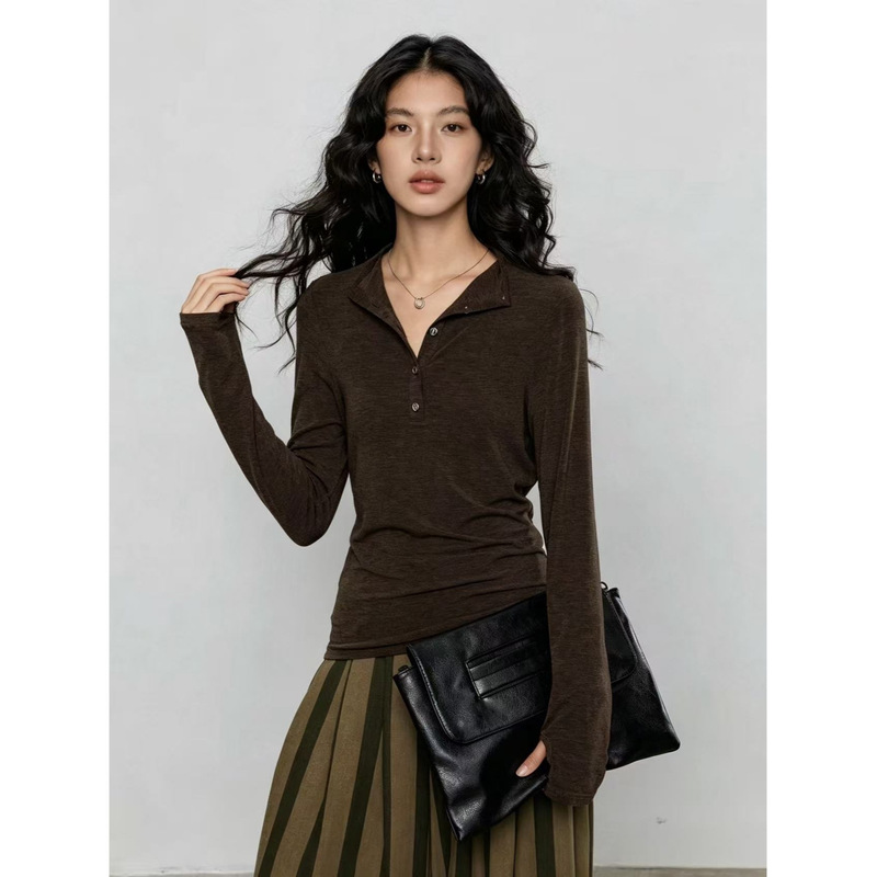 Women's 2026 New Style Henley Collar Slim Fit Stretchy Long-Sleeve Base Shirt Women's 2026 New Style Henley Collar Slim Fit Stretchy Long-Sleeve Base Shirt