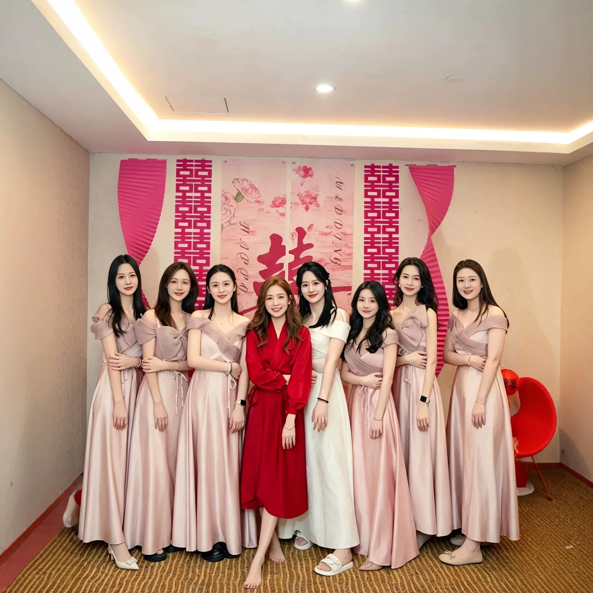 Satin Bridesmaid Dress Long Style 2026 New Pink Strapless Sister Group Dress High-End Lace-Up Performance Evening Dress