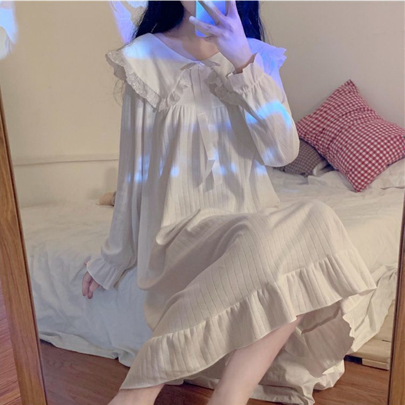Pijama de mangas largas para mujeres pijamas de viento primavera y otoño para mujeres muñecas de hadas corte cuello princesa ropa de estilo para el hogar para mujeres